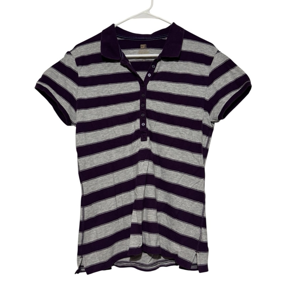 Faded Glory Y2K Striped Polo Women Size L Bella Swan Short Sleeve Casual School